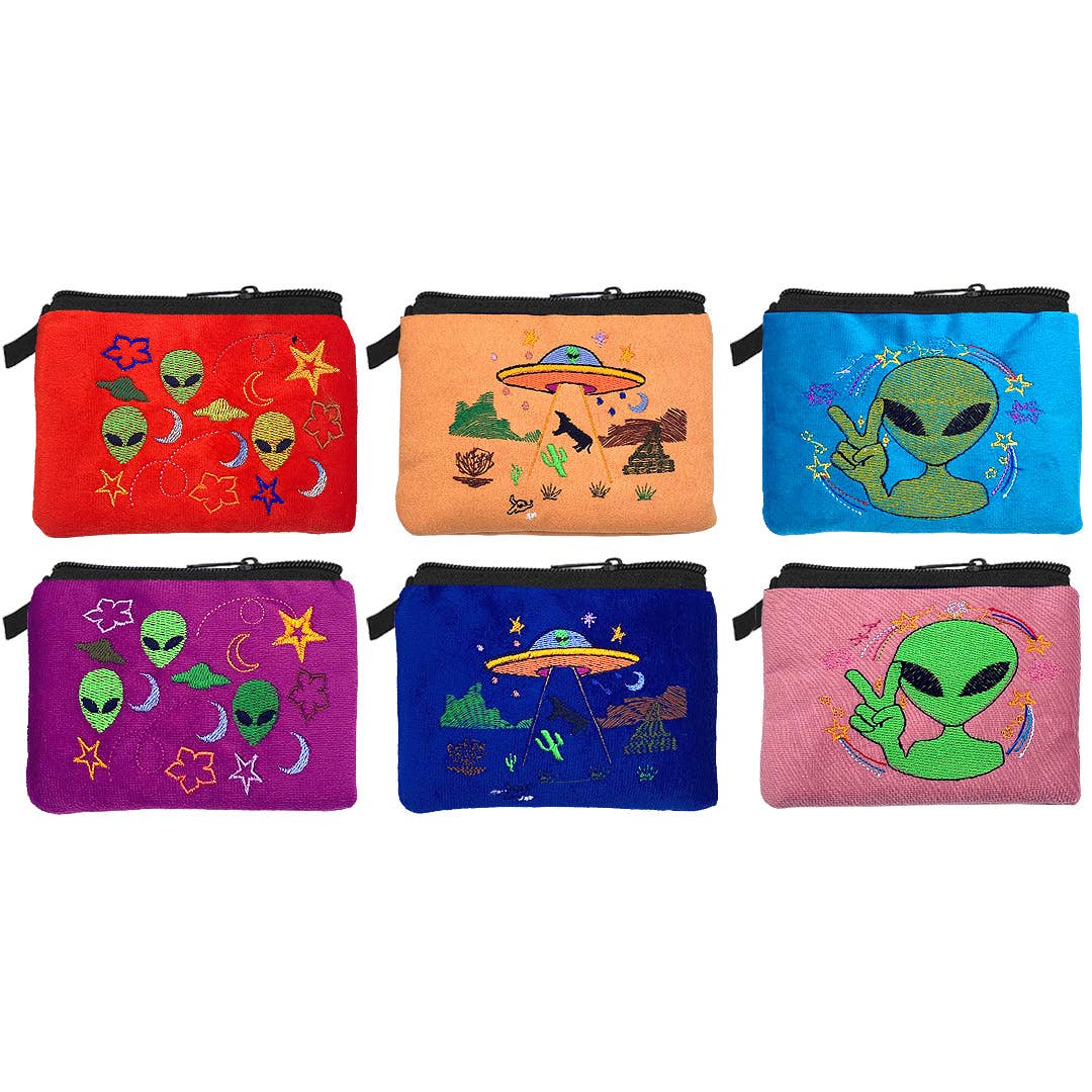 Embroidered Alien UFO Ecuadorian Coin Purse Pouch