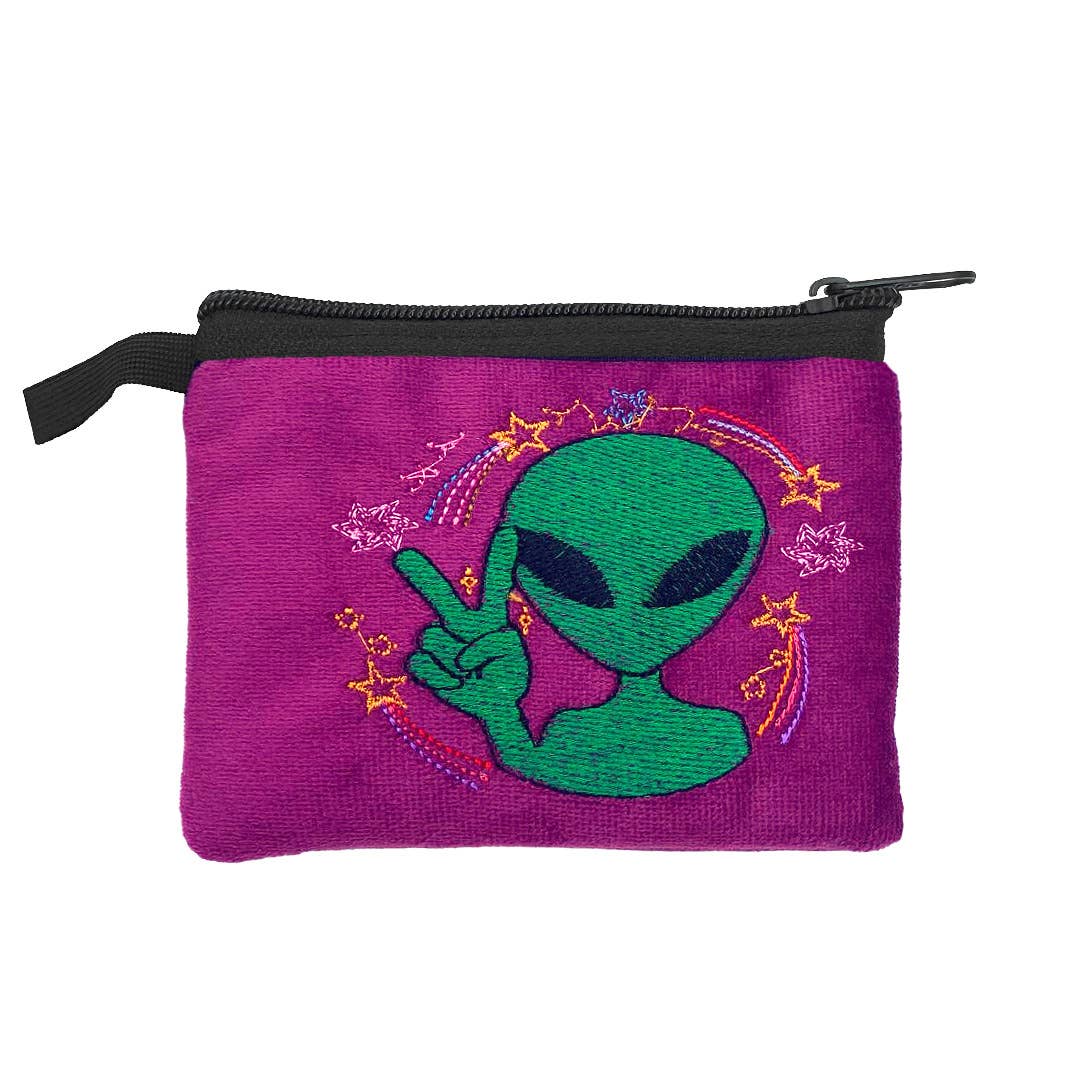 Embroidered Alien UFO Ecuadorian Coin Purse Pouch