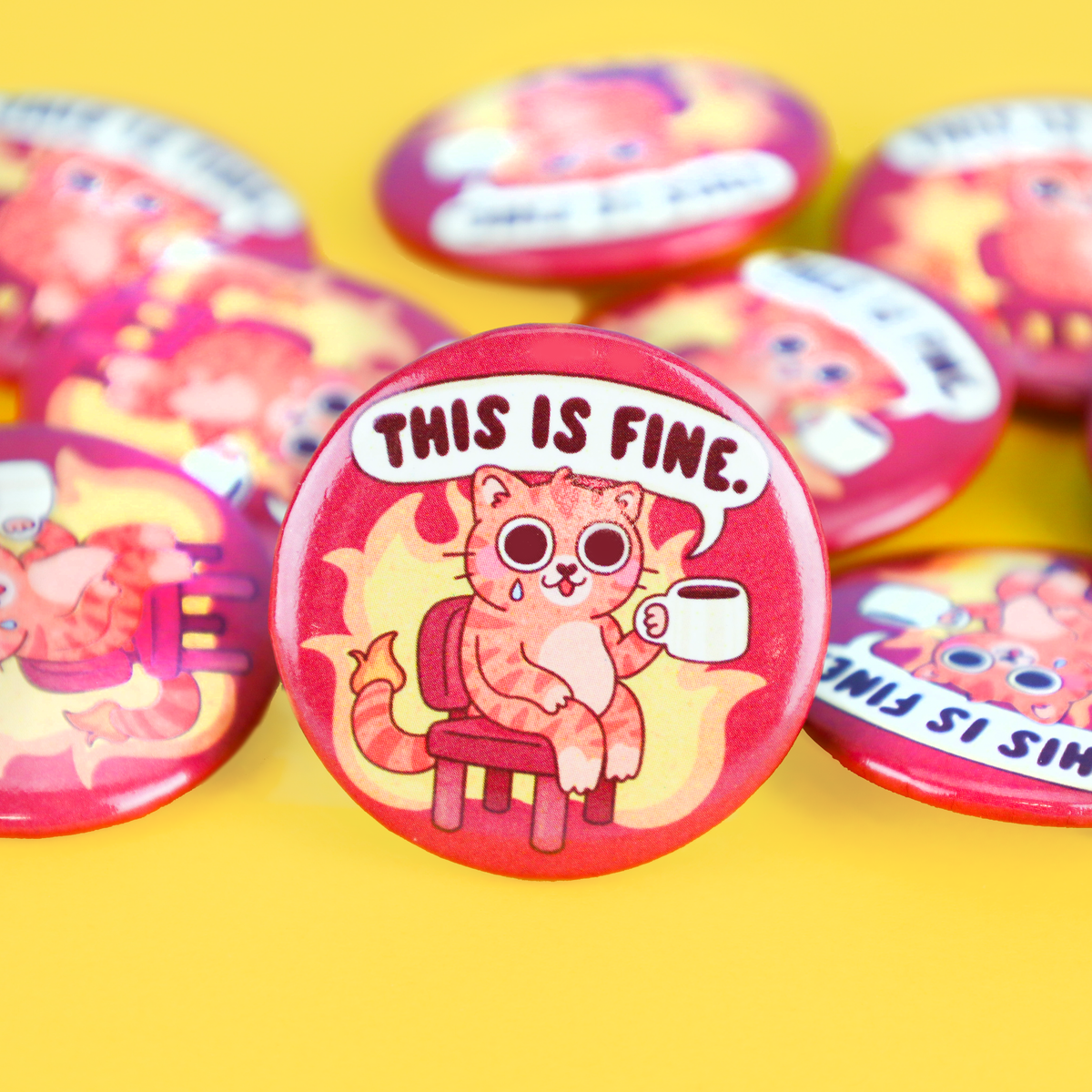 This is Fine | Cats | Stress | Funny | Pin | Pinback Button