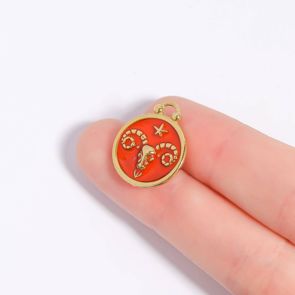 18K Gold PVD Stainless Steel Epoxy Filled Zodiac Pendants: Cancer