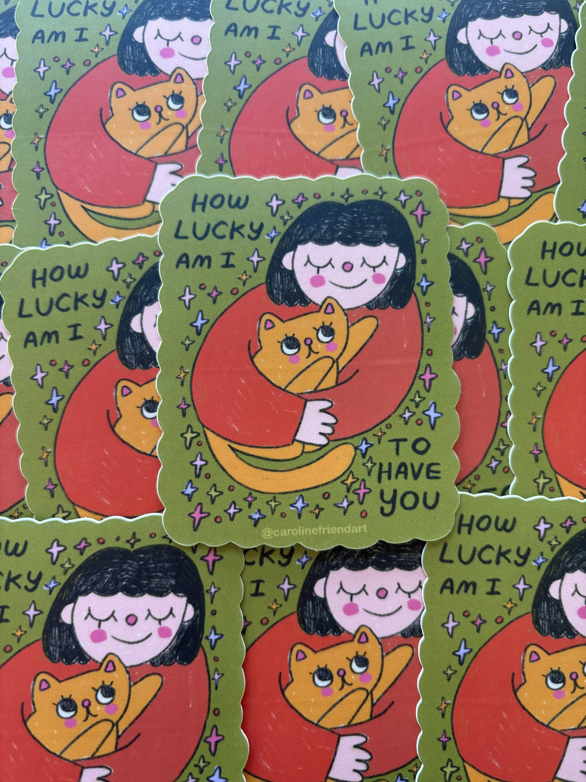 How Lucky Am I Sticker | Vinyl Waterproof Cat Art