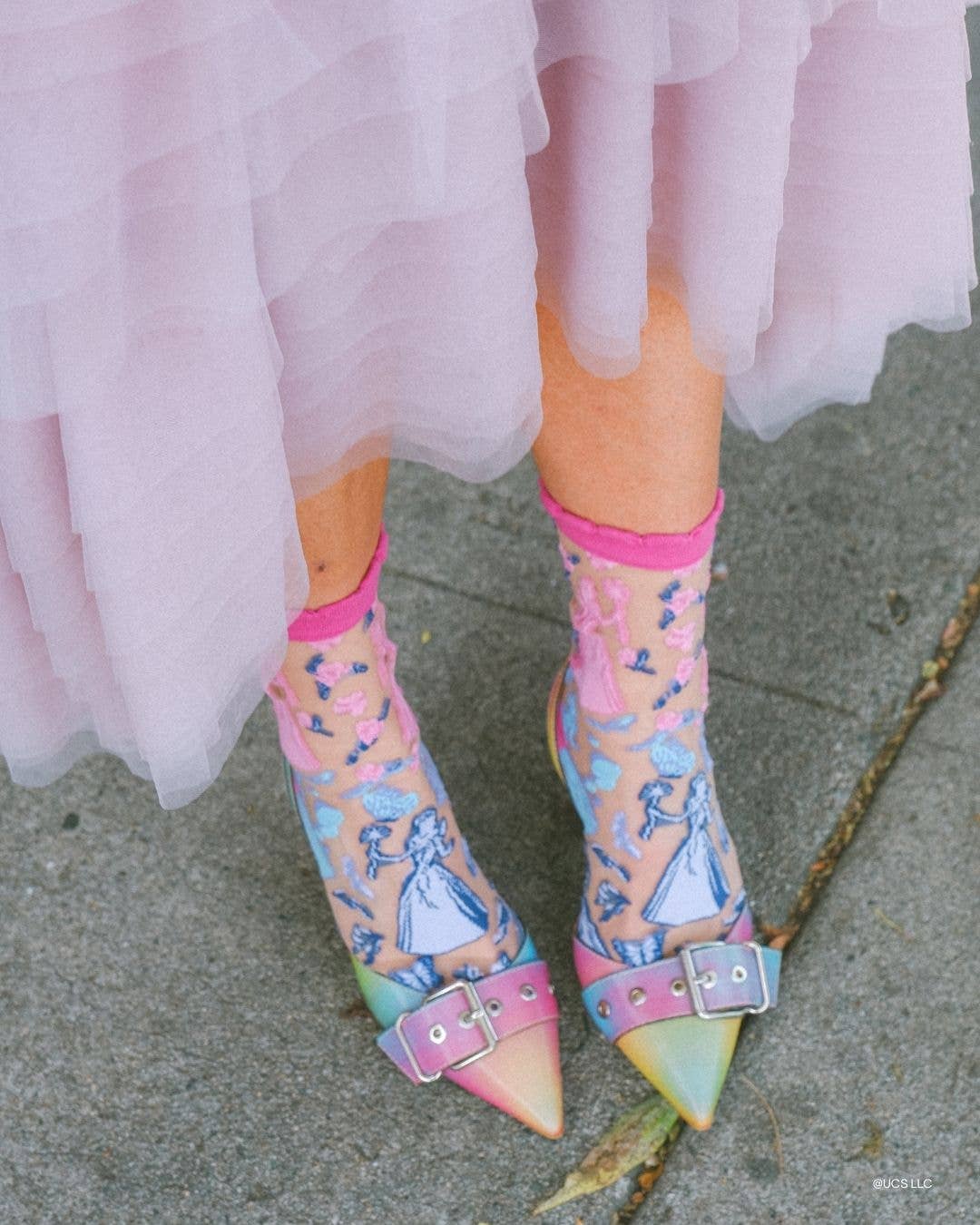 KIDS  {Youth} Wicked Glinda Silhouette Ruffle Sheer Crew Sock