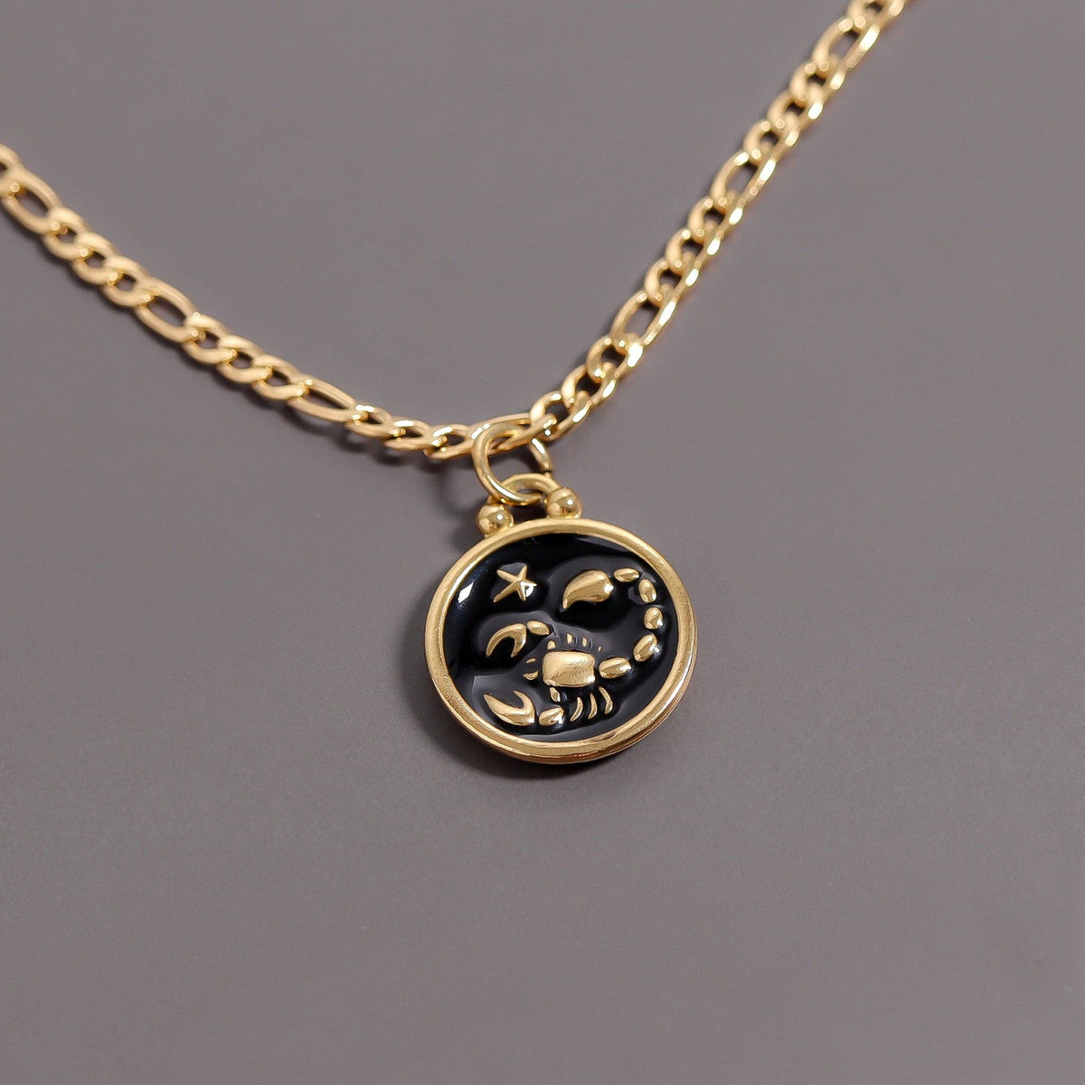 18K Gold PVD Stainless Steel Epoxy Filled Zodiac Pendants: Cancer