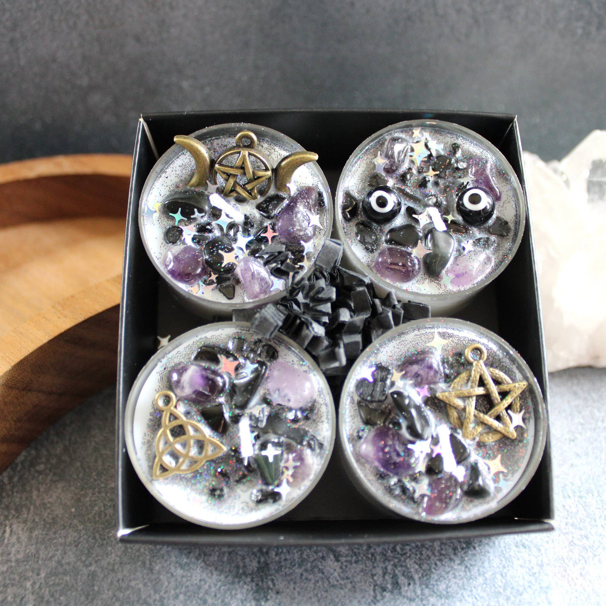 Protection Tealight Crystal Candles, Ritual Candles