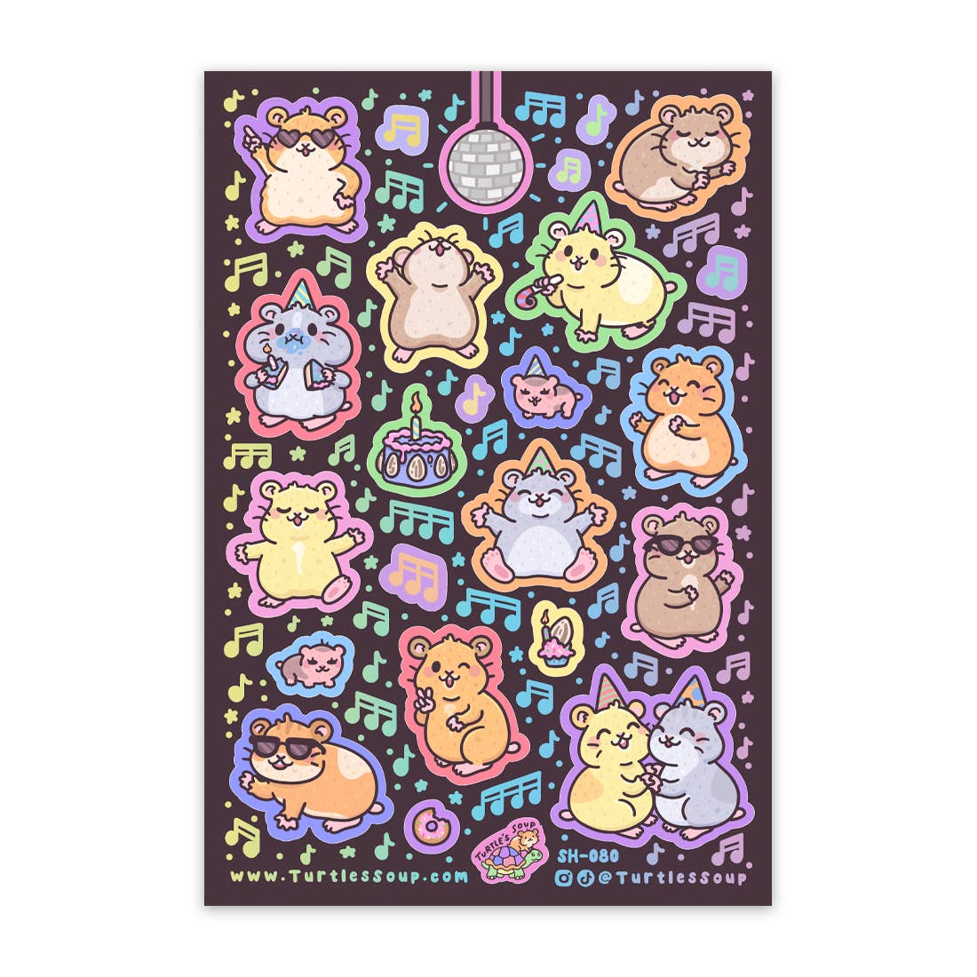 Hamster Dance Party Cute Stationery Glitter Sticker Sheet