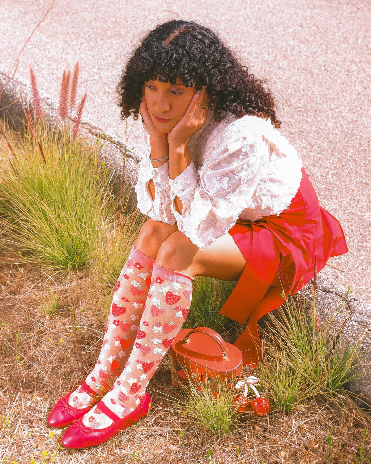 Strawberry Daisy Ruffle Knee High Sock