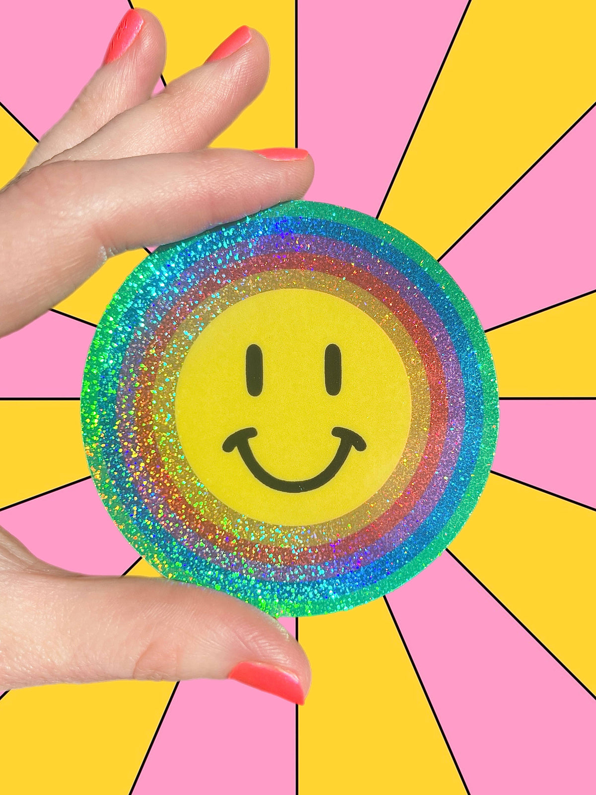 Smiley Face Glitter STICKER 3 Inch