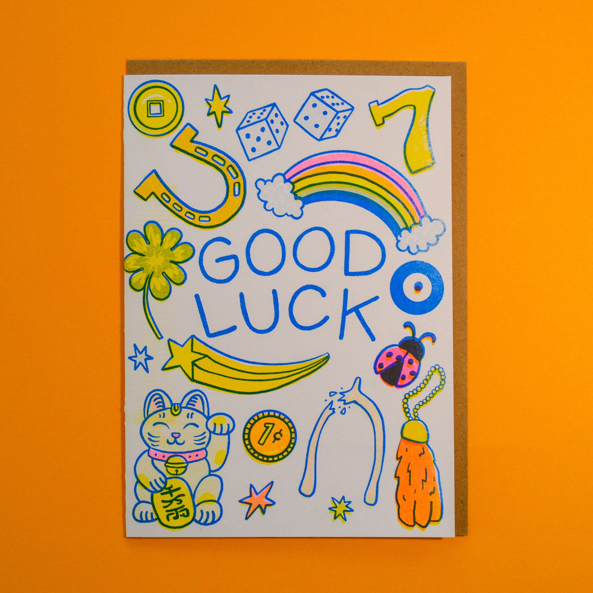 Good Luck Lucky Items Risograph Greeting Card