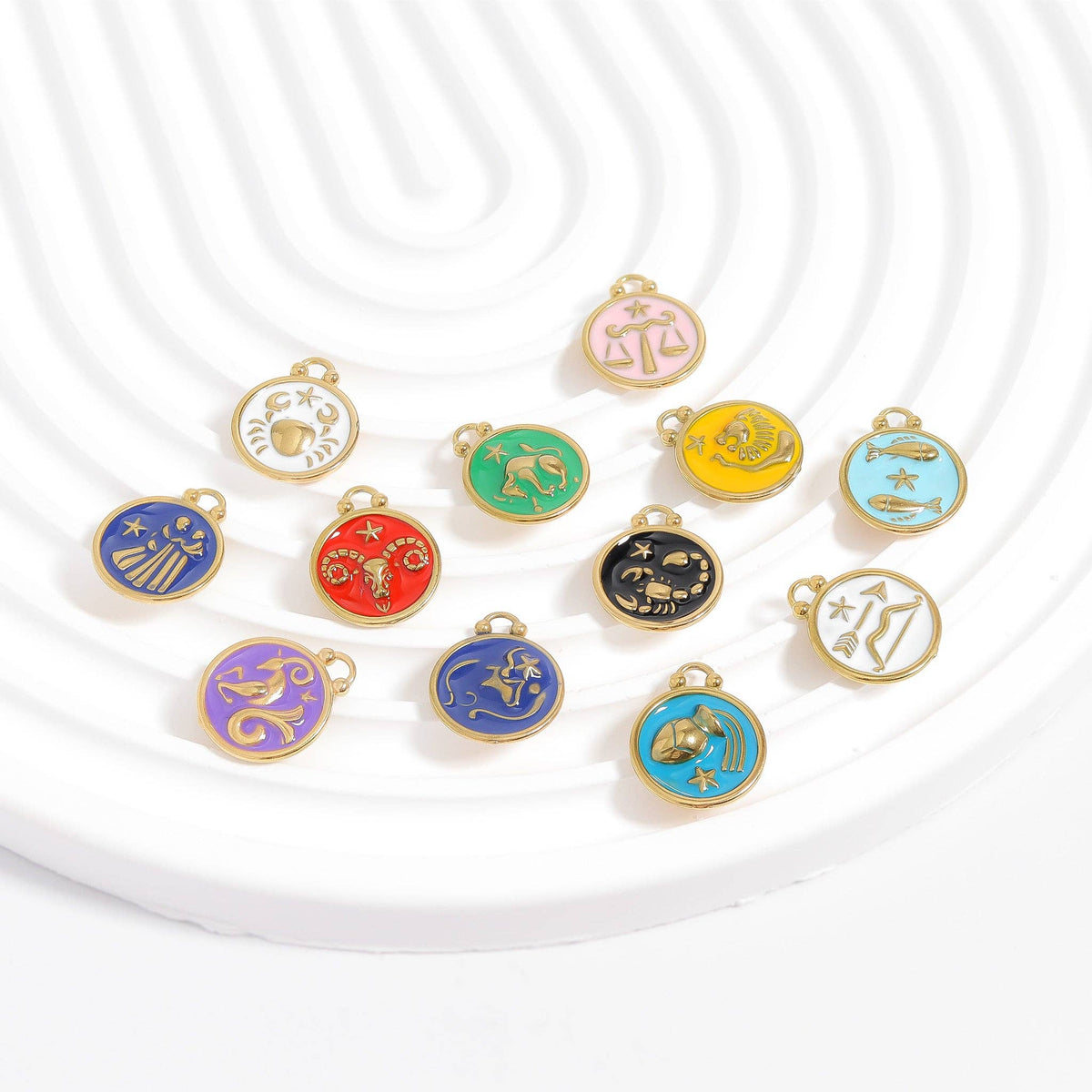 18K Gold PVD Stainless Steel Epoxy Filled Zodiac Pendants: Cancer