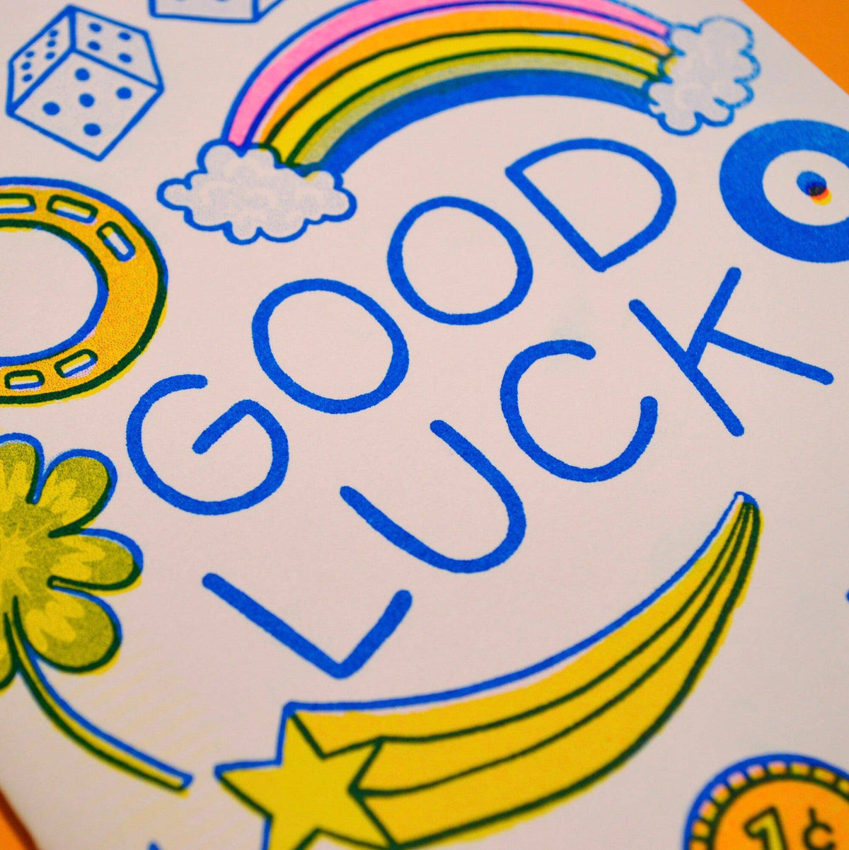 Good Luck Lucky Items Risograph Greeting Card