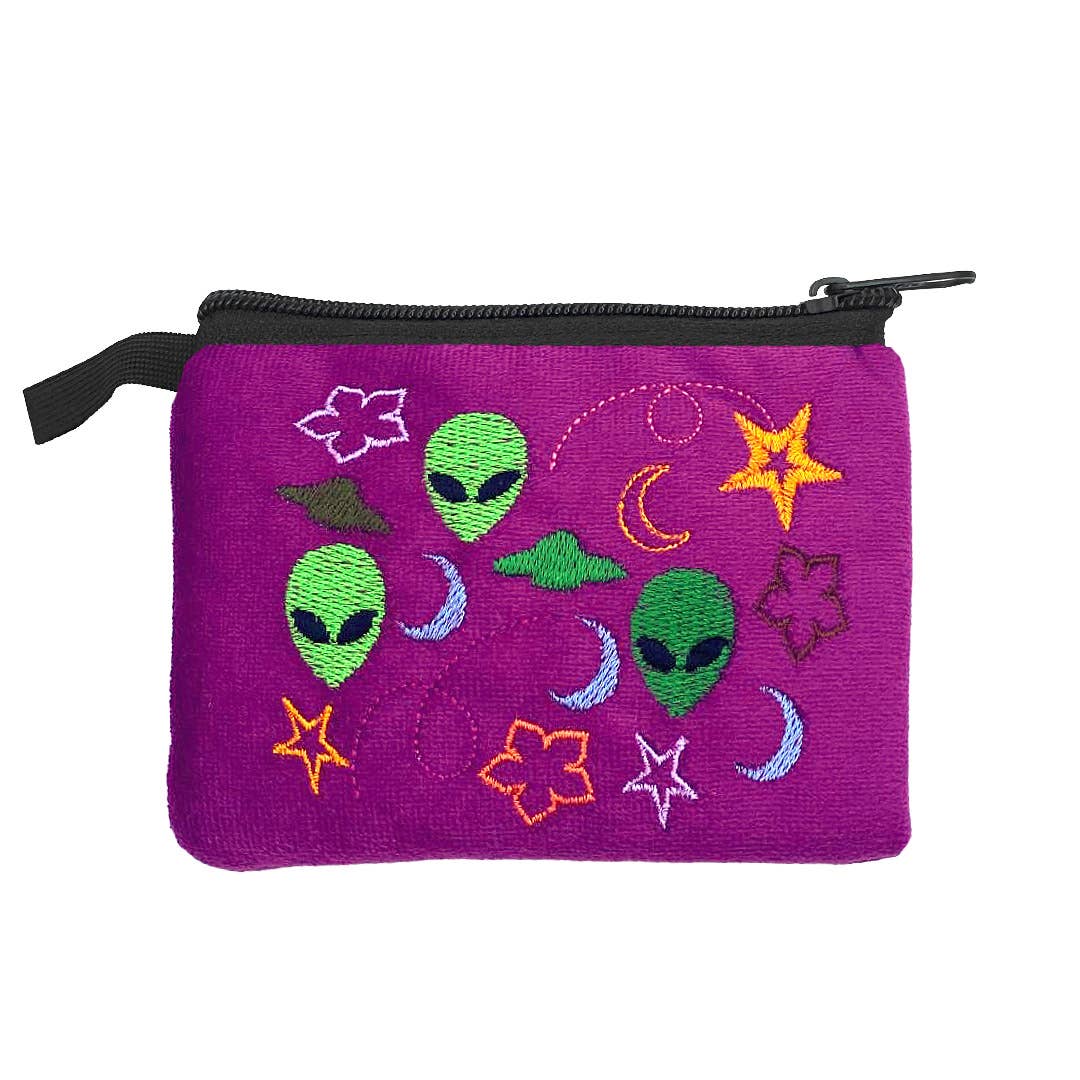 Embroidered Alien UFO Ecuadorian Coin Purse Pouch