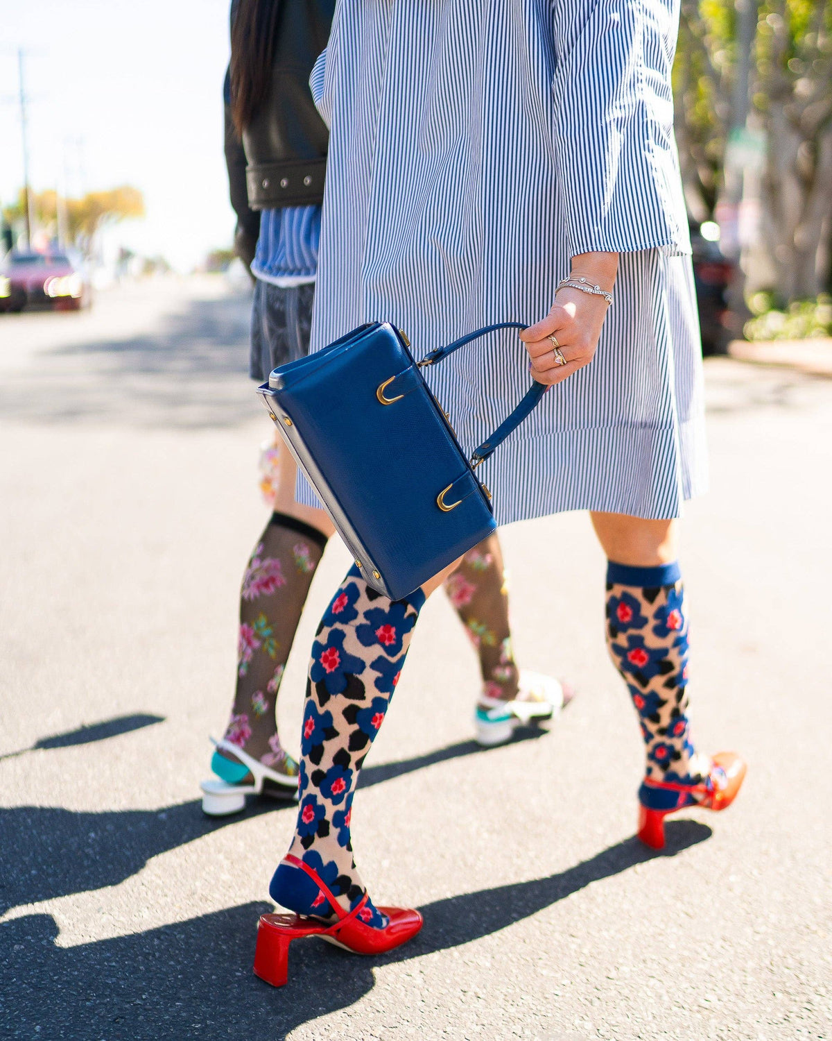 Bold Blue Sheer Knee High Sock