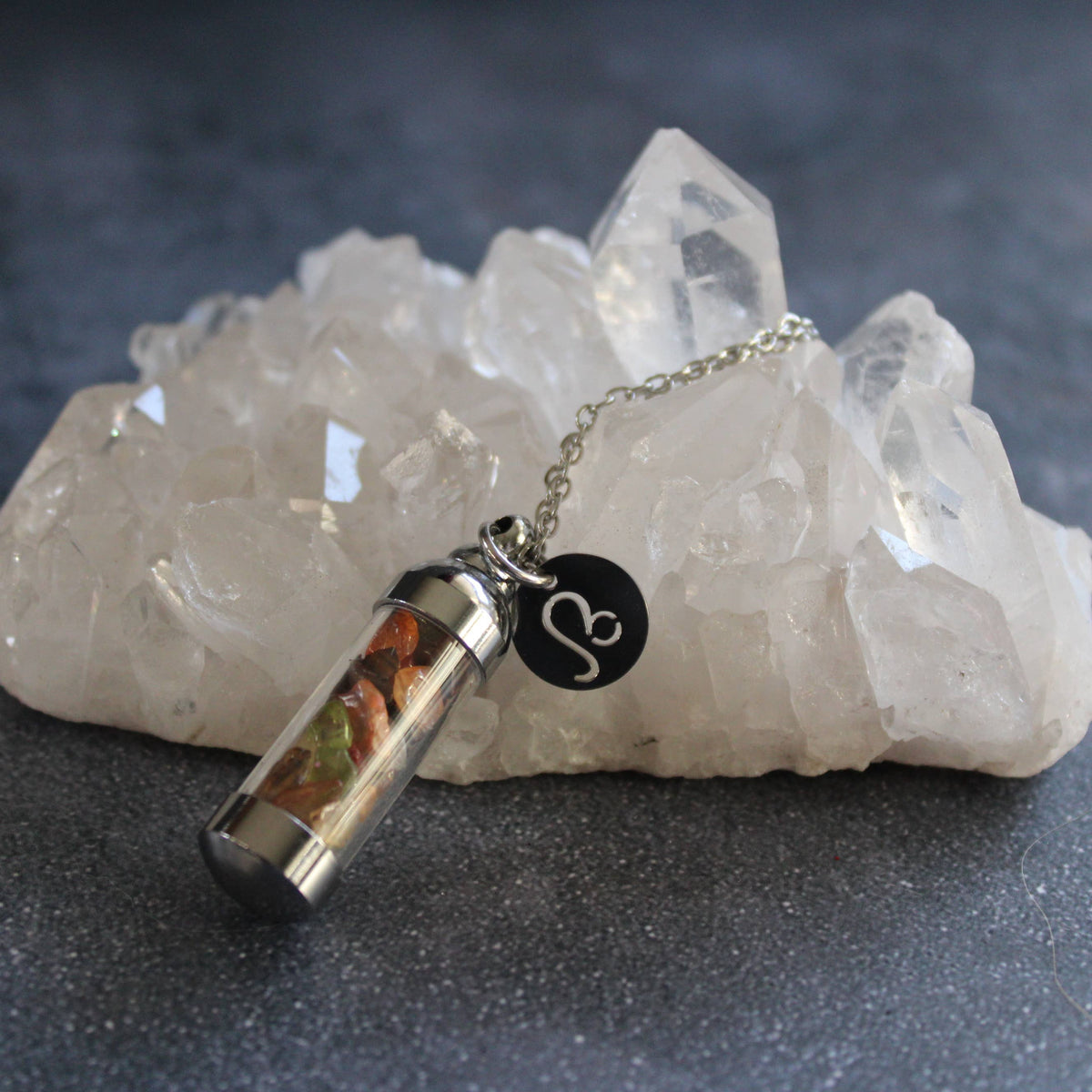 Leo Crystal Vial Necklace, Zodiac Astrology Witchy Gift