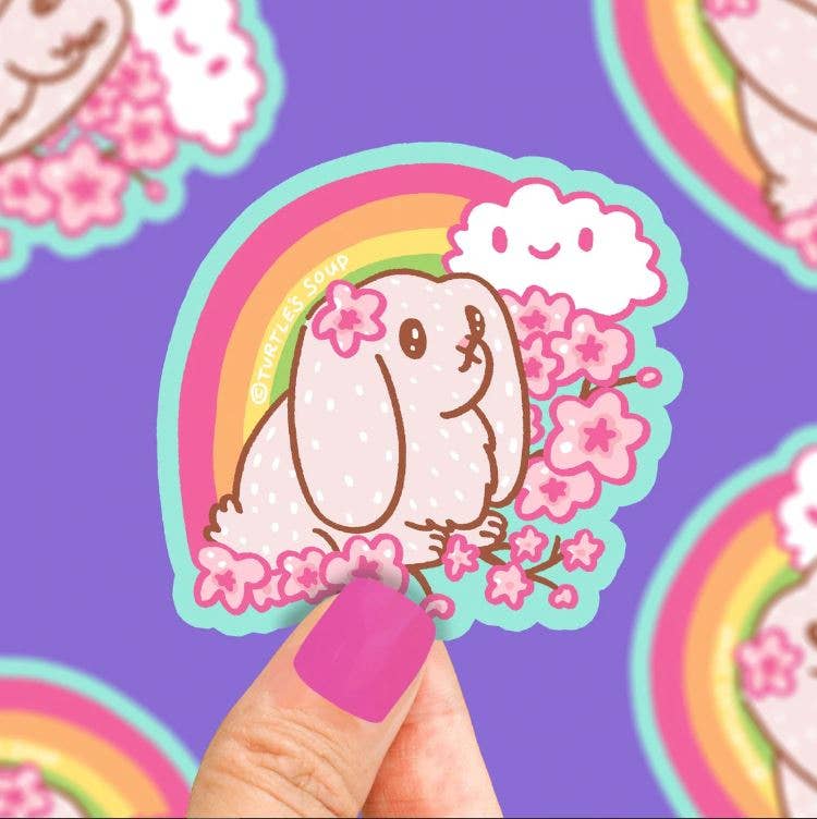 Rainbow Rabbit Whimsical Bunny Cute Spring Vinyl Sticker