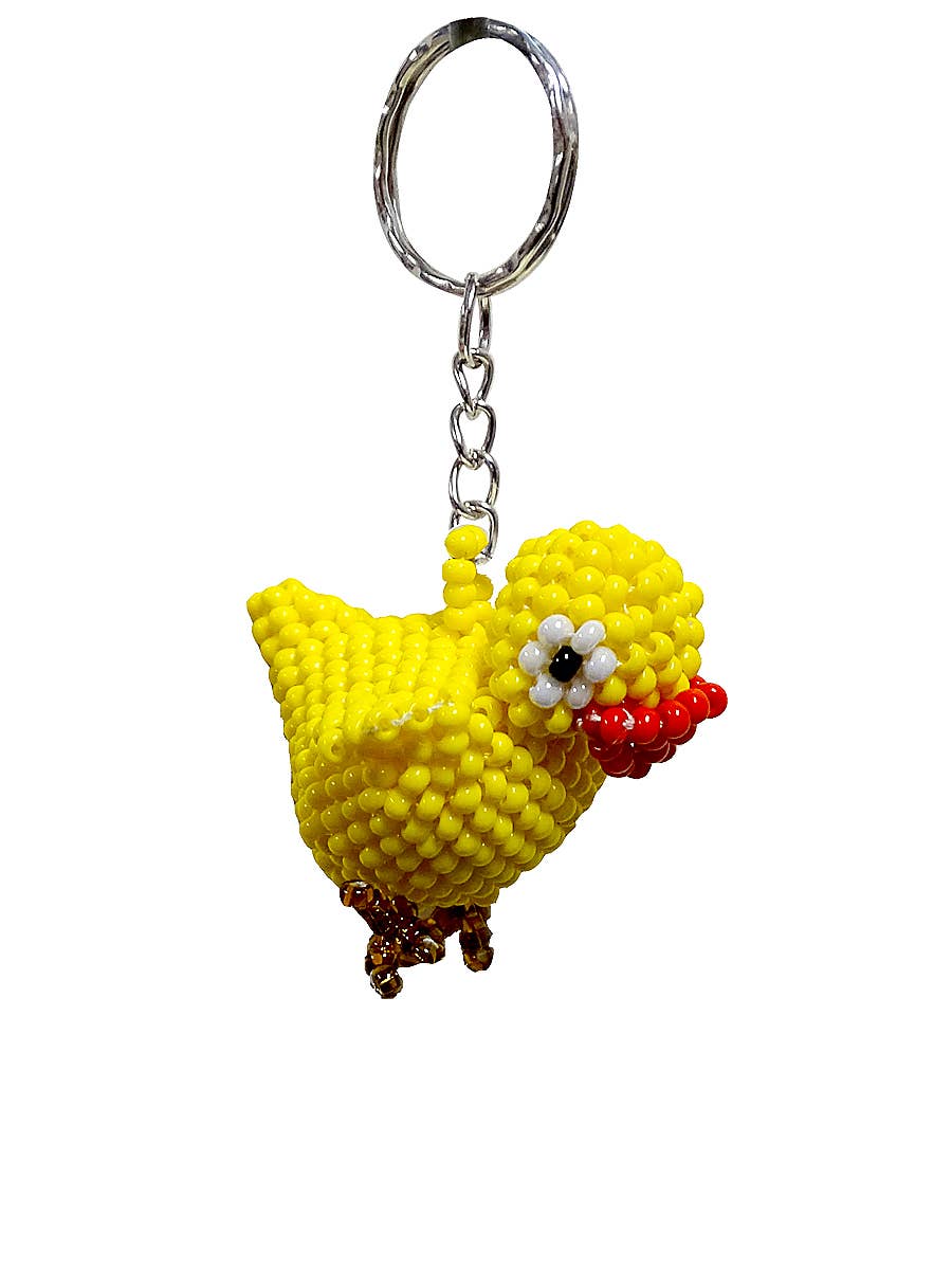 Beaded Baby Chick Bird Seed Bead Figurine Keychain