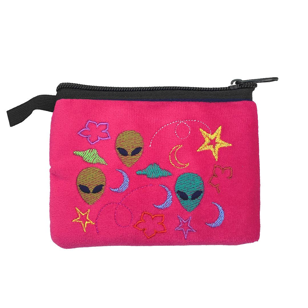 Embroidered Alien UFO Ecuadorian Coin Purse Pouch