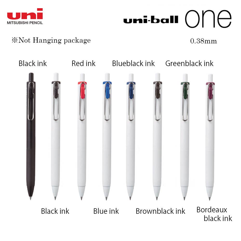 MITSUBISHI UNI BALL ONE BALLPOINT PEN ※NOT HANGING PACKAGE: Black × White body / 0.38mm