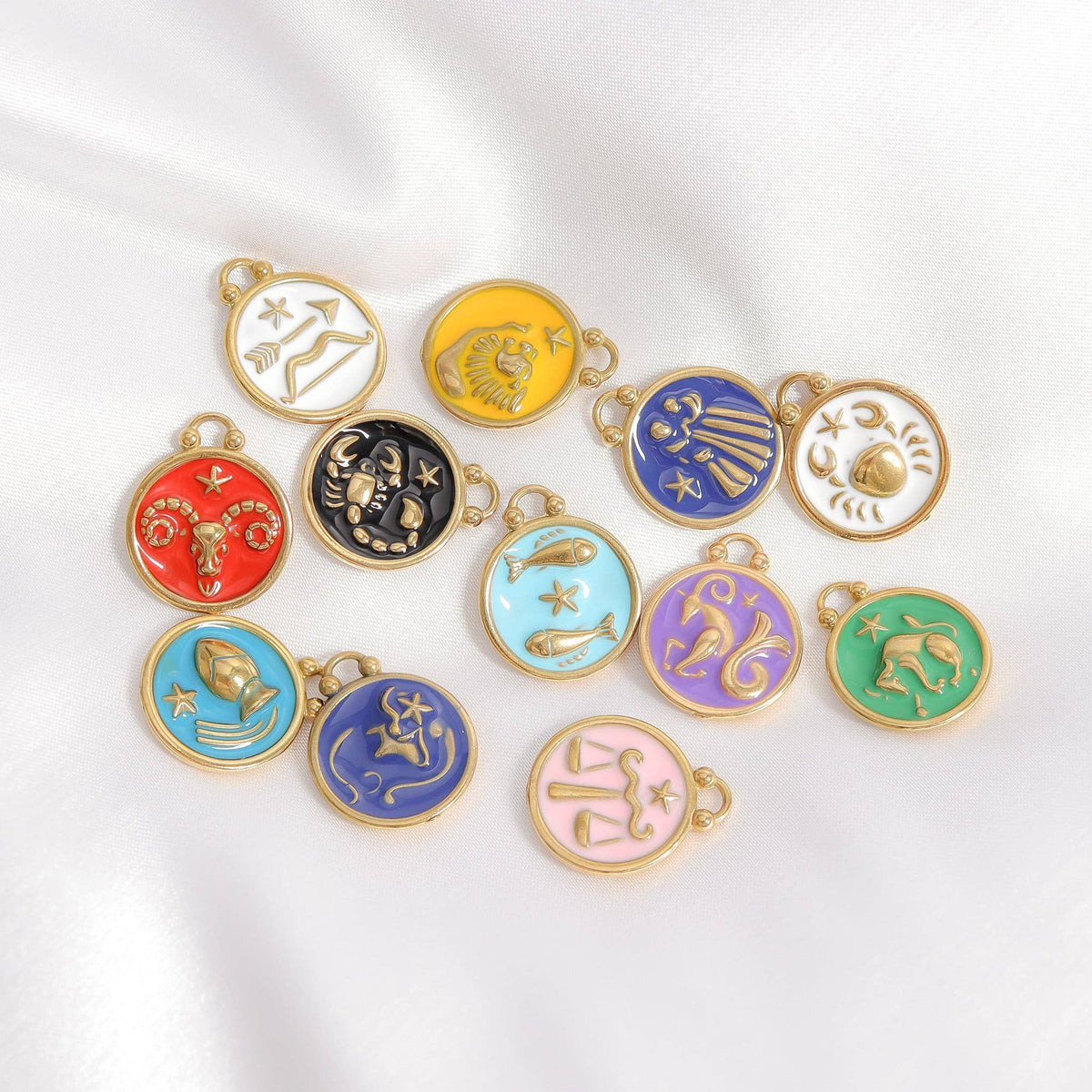 18K Gold PVD Stainless Steel Epoxy Filled Zodiac Pendants: Cancer