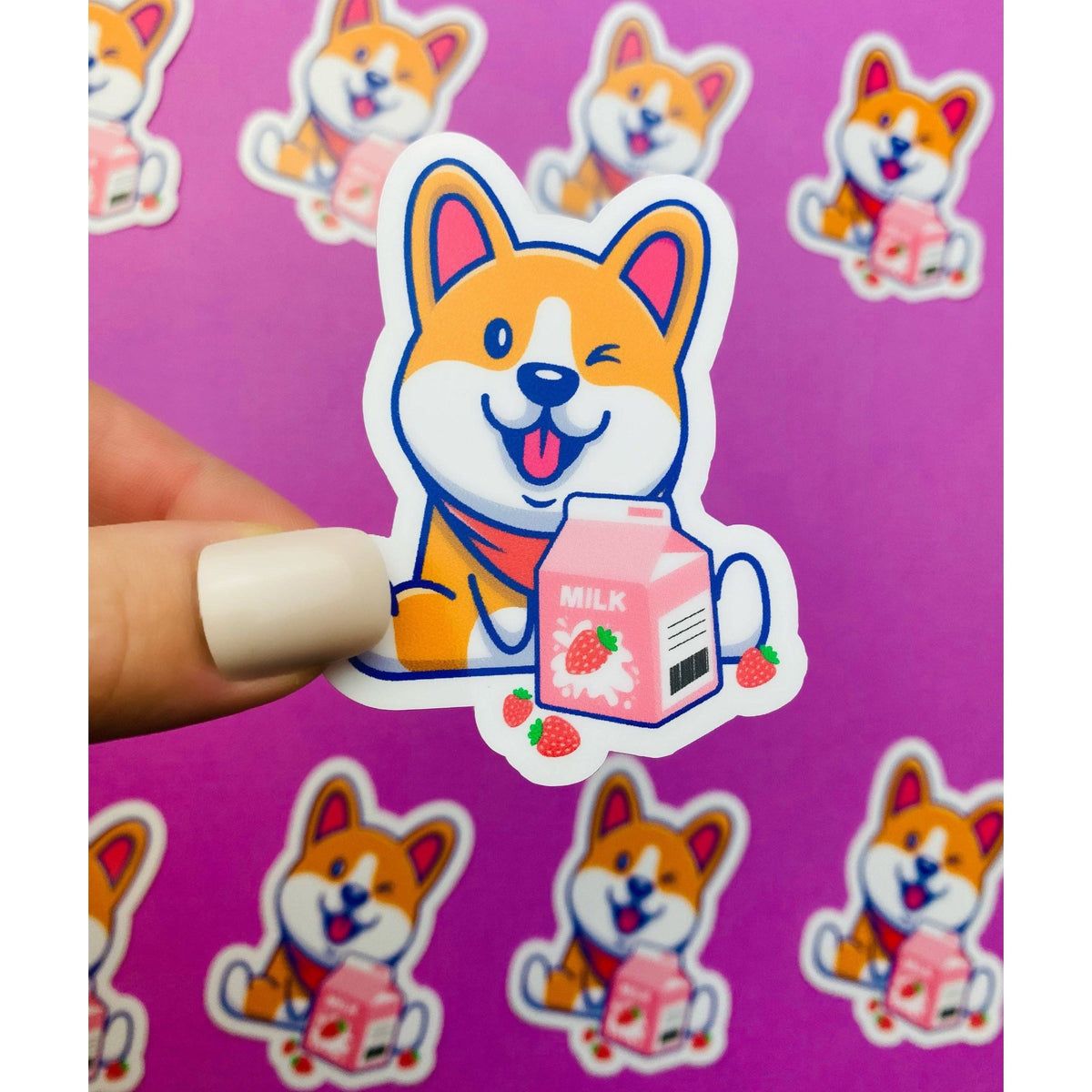 Corgie Strawberry Milk Sticker - Kawaii Cute Corgi Dog: UNPACKAGED