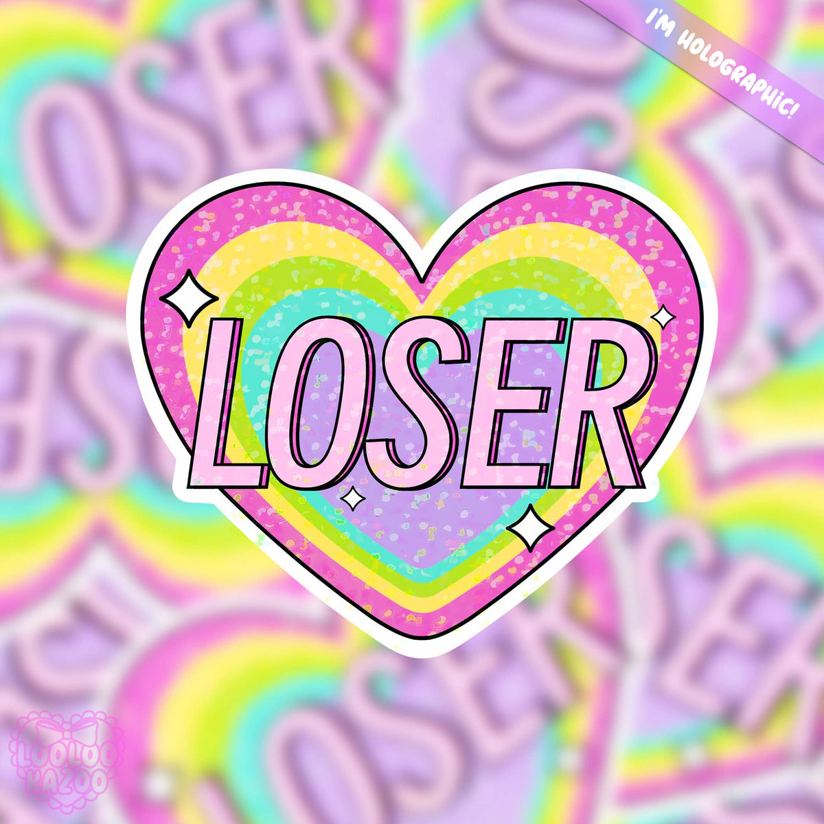 Loser Heart Holographic Funny y2k Vinyl Die Cut Sticker