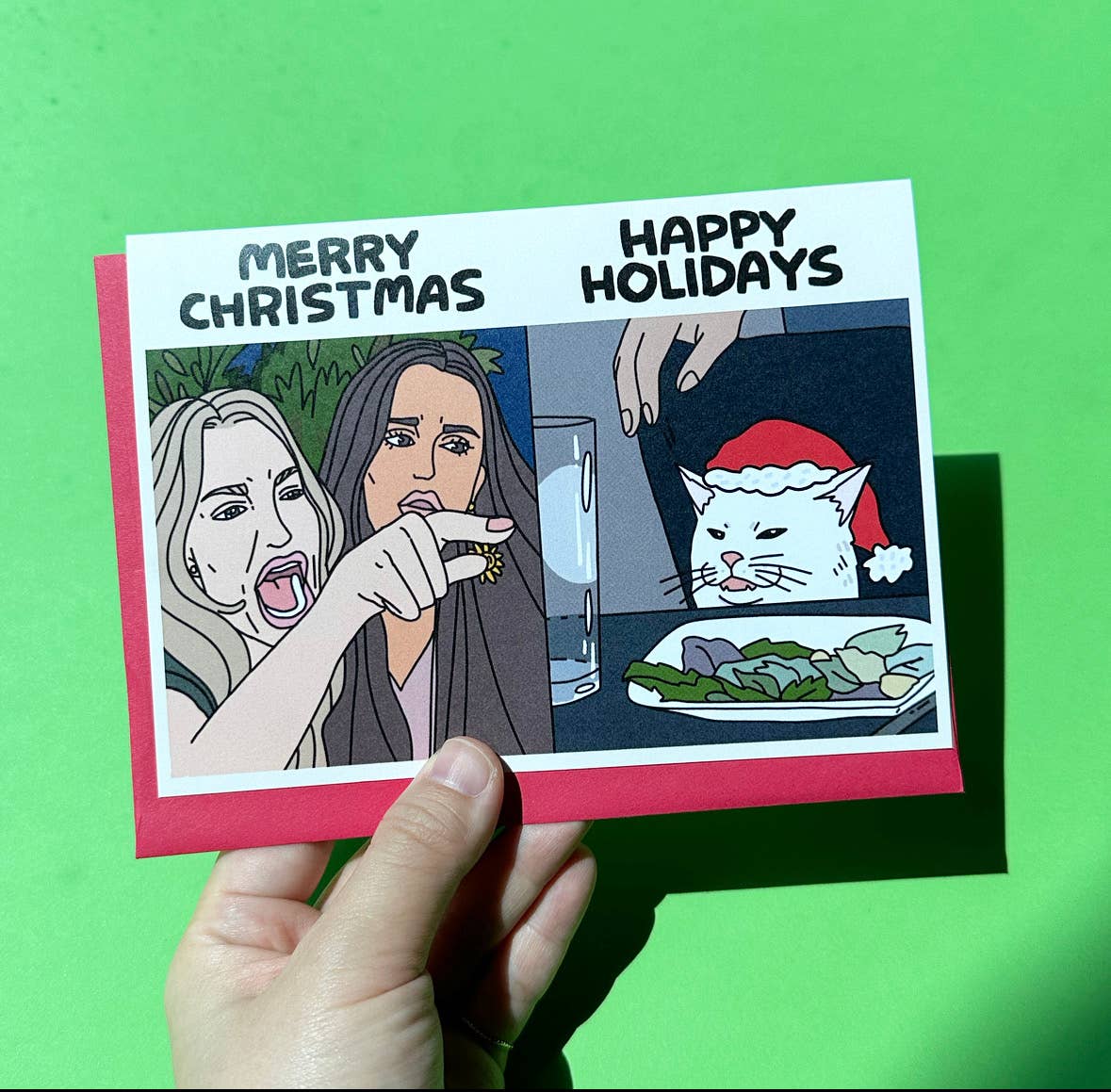 Greeting Card - Woman vs Cat Christmas Meme